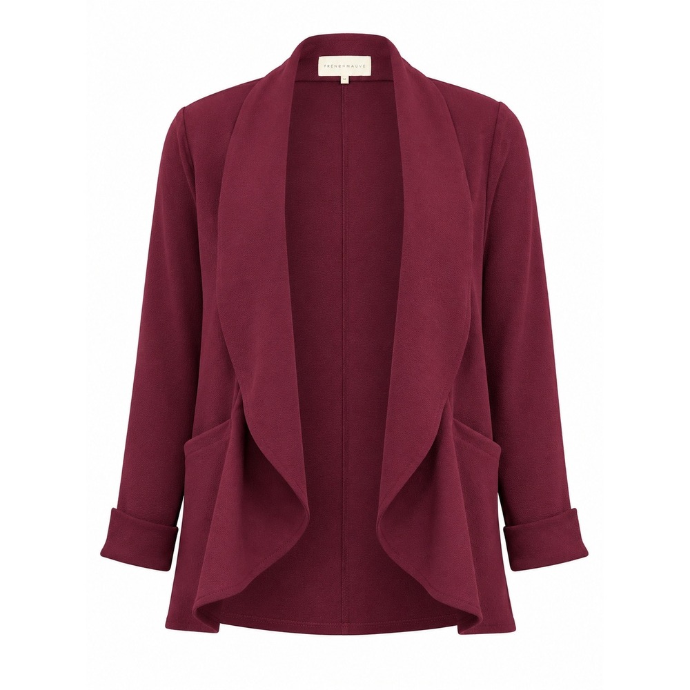 French Mauve Womens Burgundy Open Front Draped Shawl Collar Blazer Jacket Size M